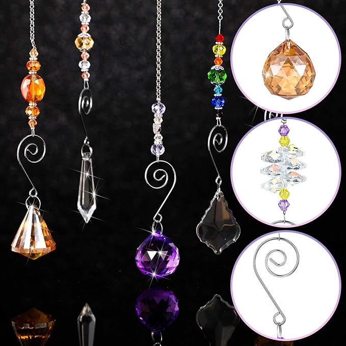 Hicarer 9 Pcs Crystal Suncatchers Hanging Catchers with Chain Colorful Glass Pendant Beads Chandelier Prism Ornament for Window Home Wall Tree Cars Decor Wedding Birthday Anniversary Party Gifts-VerdiqueGarden