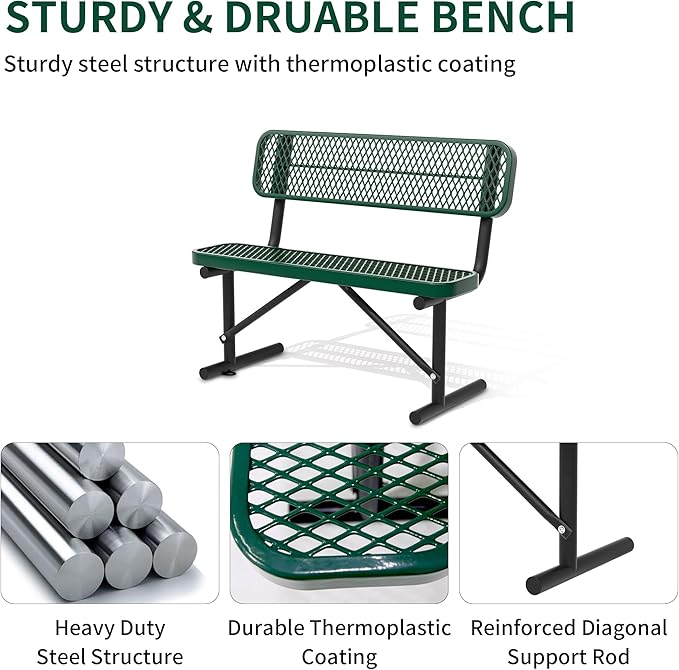 4/6/8 Feet Park Bench for Outside Heavy Duty Metal, Garden Benches Outdoor Bench with Backrest & Portable Frame, for Shopping Malls Stores Parks Patios Decks, Green-VerdiqueGarden
