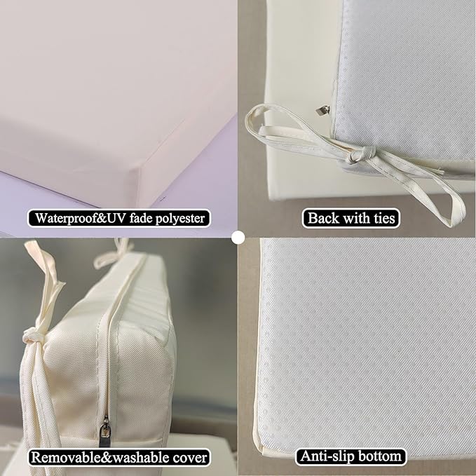 Patio Chair Cushions Non Slip Bottom Chair Pad with Ties Waterproof Square Outdoor Seat Cushion Replacement for Garden Swing Furniture Set of 2 20 x 20 Inch, Beige-VerdiqueGarden