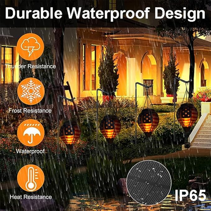 Hot Air Balloon Solar Lantern with Flickering Flame, Glass Hanging Garden Lights Outdoor Waterproof for Tree Yard Patio Mother's Day Gift, 18" H Flag-VerdiqueGarden