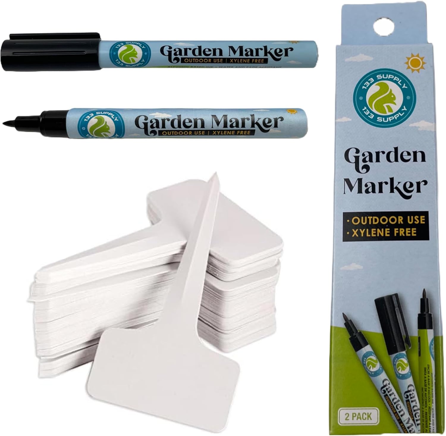 100 Pack T-Type Plant Labels for Seedlings with 2 Pack of Garden Marker Pens (Garden Markers Fade Resistant Plant Markers Outdoor Waterproof Pen Black Permanent Markers Plant Tags)-VerdiqueGarden