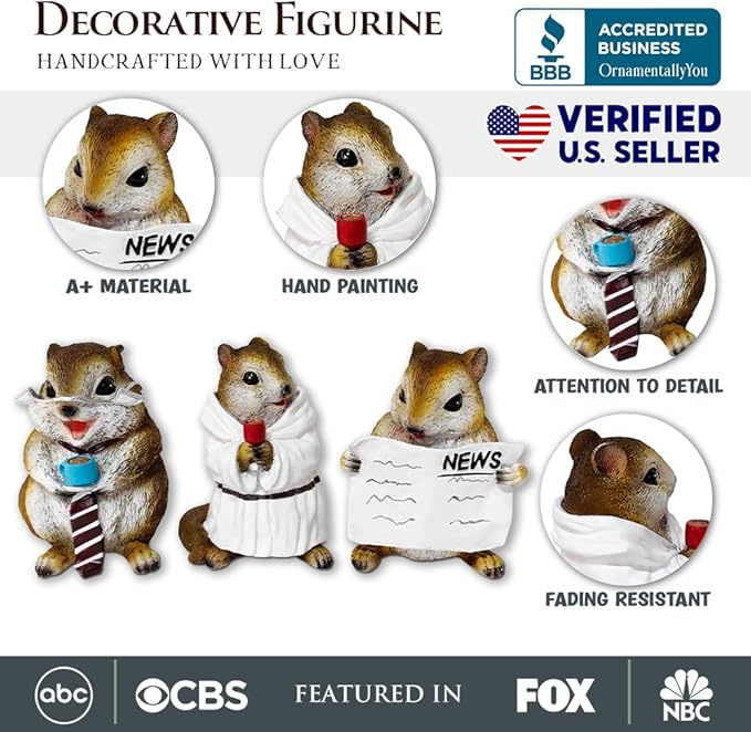 Spring & Summer-Themed Garden Statues – Adorable Outdoor Decor for Lawn, Patio & Porch (Whimsical Chipmunk Trio Set of Three Figurines, 5" Cute Desk Decor and Garden Statues)-VerdiqueGarden
