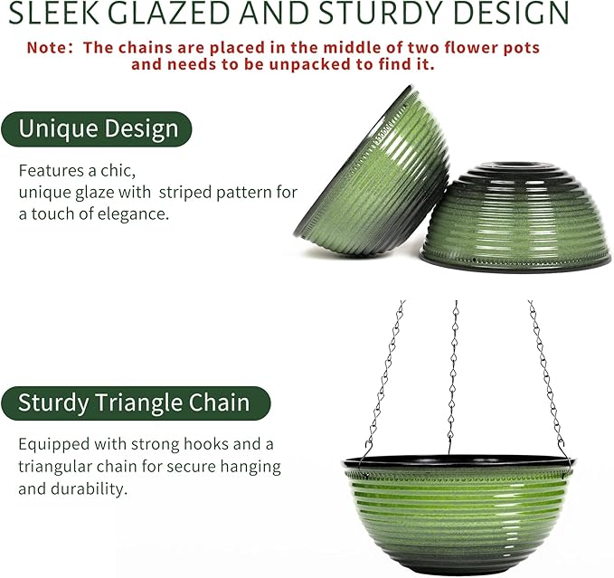 10 Inch Hanging Planter, 2 Pack Hanging Planters for Indoor Outdoor Plants Self Watering Hanging Pots with Drainage Holes for Garden Home (Green)-VerdiqueGarden