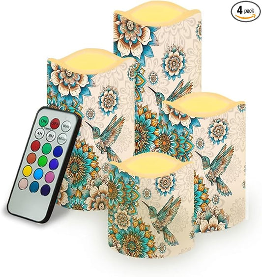Ystardream Western Hummingbird Flameless Candles with Timer Led Candles Flickering 4 Candle Sets for Home Decor,18 Key Remote Control，Dancing Flames, True Wax, Battery Powered.-VerdiqueGarden
