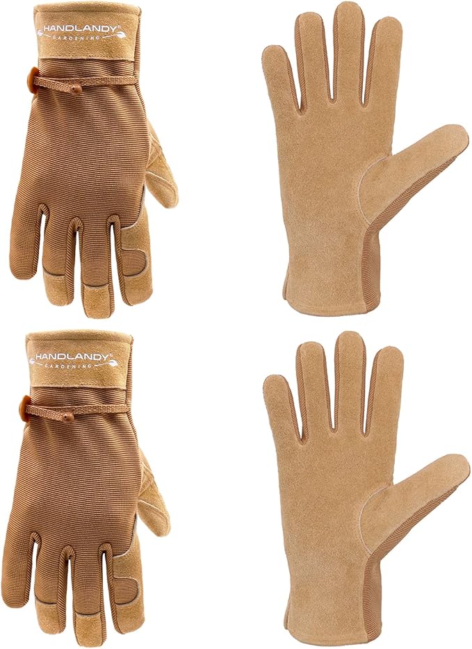 HLDD HANDLANDY Work Gloves for Women and Ladies, Leather Gardening Gloves Flexible Mechanic Working Gloves-VerdiqueGarden