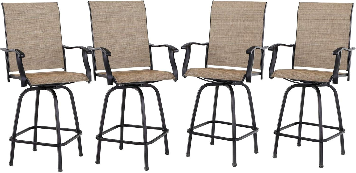 PHI VILLA Outdoor Bar Stools Set of 4, Swivel Patio Bar Stools & Chairs with 30" Seat Height & Brown Textilene Backrest, Tall Outdoor Chairs Bar Funiture for Outside, Porch and Yard-VerdiqueGarden