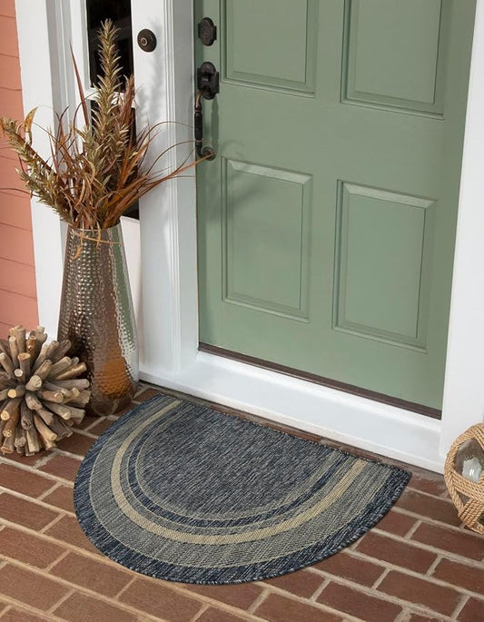 Unique Loom Outdoor Border Collection Area Rug - Soft Border (2' 7" x 4' 1" Hearth Blue/Ivory)-VerdiqueGarden