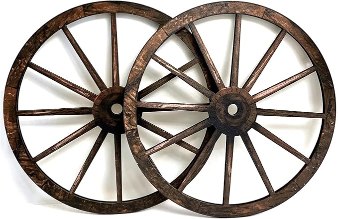 (2 Pieces) 12" Wood Carved Wheel Decor, Western Style Decorative Wagon Wheels for Modern Vintage Home Decor, Suitable for Farmhouse, Living Room, Bookcase, Bar, Garage, Coffee Shop, Studio Decor-VerdiqueGarden