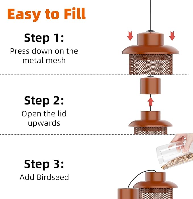 Metal Squirrel Proof Bird Feeder,Bird Feeders for Outdoors,Weight Activated Squirrel Proof Wild Bird Feeders with Finch Cardinal Chickadee,Large Capacity,Weatherproof and Durable,Reddish Brown-VerdiqueGarden