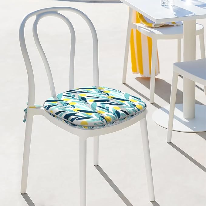 Indoor/Outdoor Chair Cushions 16x17 Inch, Patio Chair Cushions with Ties, All Weather Seat Cushions for Patio Furniture Home Garden Chair Use, Set of 4, Leaves Multi-VerdiqueGarden