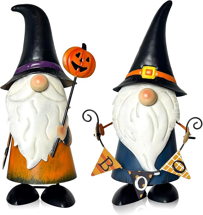 HONGLAND Cute Gnomes Decorations -14 Inch Fall Metal Gnomes Thanksgiving Day Decor - Elf Dwarf Gnomes Figurines - Gnome Decorations for Indoor Outdoor Home Decor-VerdiqueGarden