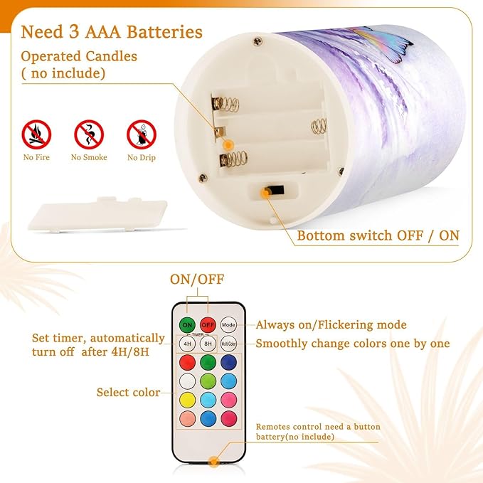 Flickering Flameless Candles, Lavender Butterfly Purple LED Candles with Remote Timer, Set of 2 Battery Operated Candle for Valentine Wedding Birthday-VerdiqueGarden