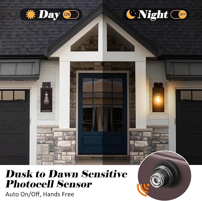 16-inch Oil-Rubbed Bronze Dusk to Dawn Outdoor Wall Light Fixtures, Exterior Waterproof Wall Lanterns, Brown Porch Sconces Lighting, Modern Outside Lights for House Patio Front Door Entryway, 2-Packs-VerdiqueGarden