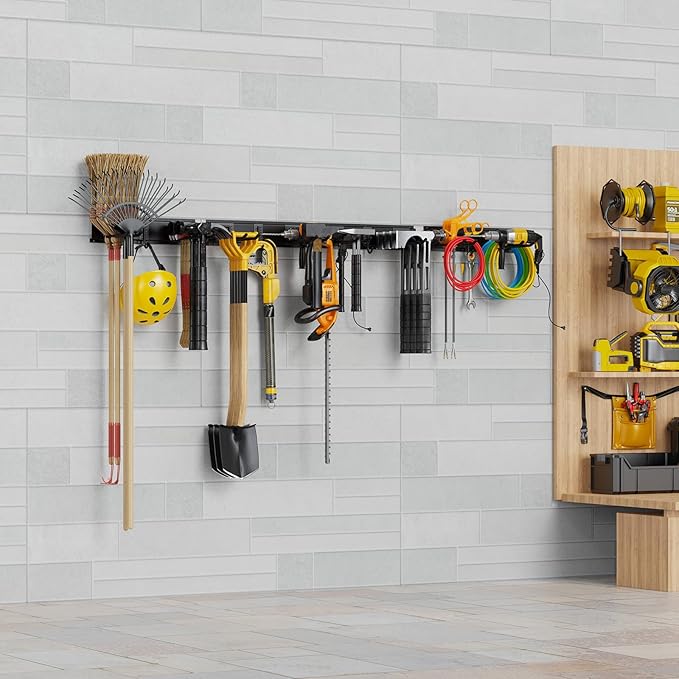 Garage Organizer Wall Mount, 64 Inch Garage Storage Organization, 20PCS Heavy Duty Garden Tool Organizer, Adjustable Tool Storage Rack Hooks, Yard Shed Tool Organizer, Hold Max 900 lbs-VerdiqueGarden