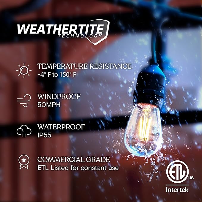 Brightech Ambience Pro - 24 Ft Waterproof LED Outdoor String Lights - Hanging, Dimmable 2W Vintage Edison Bulbs - Commercial Grade Patio Lights Create Cafe Ambience in Your Backyard, 7 Bulbs-VerdiqueGarden
