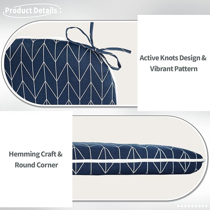 Indoor/Outdoor Chair Cushions 16x17 Inch, Patio Chair Cushions with Ties, All Weather Seat Cushions for Patio Furniture Home Garden Chair Use, Set of 4, Herringbone Navy-VerdiqueGarden