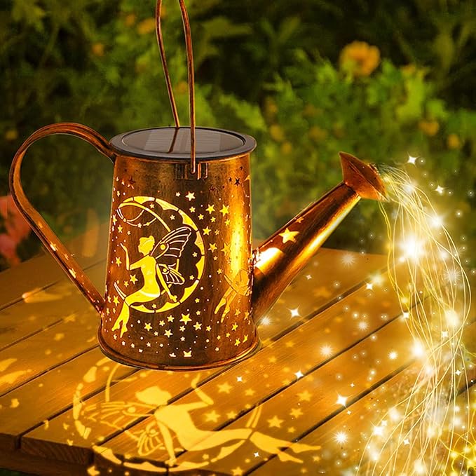 Big Solar Lanterns Outdoor Waterproof, Moon Fairy Watering Can Garden Decor,Hanging Solar Lights Yard Art, Outside Patio Decorations Gardening Birthday Gifts for Mom Grandma Women with Shepherd Hook-VerdiqueGarden