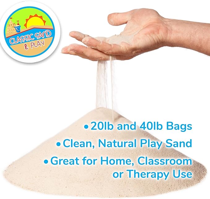 Classic Sand and Play Sand for Sandbox, Table, Therapy, and Outdoor Use, 40 lb. Bag, Natural, Non-Toxic, Wet Castle Building for Creativity and Stimulates Sensory Skills-VerdiqueGarden