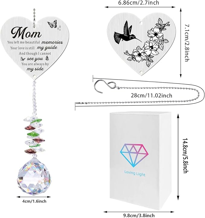 Memorial Gifts for Loss of Mom, Sympathy Gifts for Loss of Mom, Mom in Heaven Memorial Crystal Suncatcher for Window Home Decor (Mom)-VerdiqueGarden