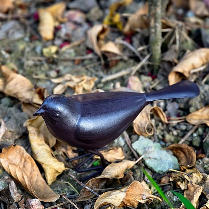 Decorative Small Nostalgia Style Cute Bird Art Iron Sculpture Figurine Home & Office & Garden Decoration, Rust/Brown (American Robin)-VerdiqueGarden