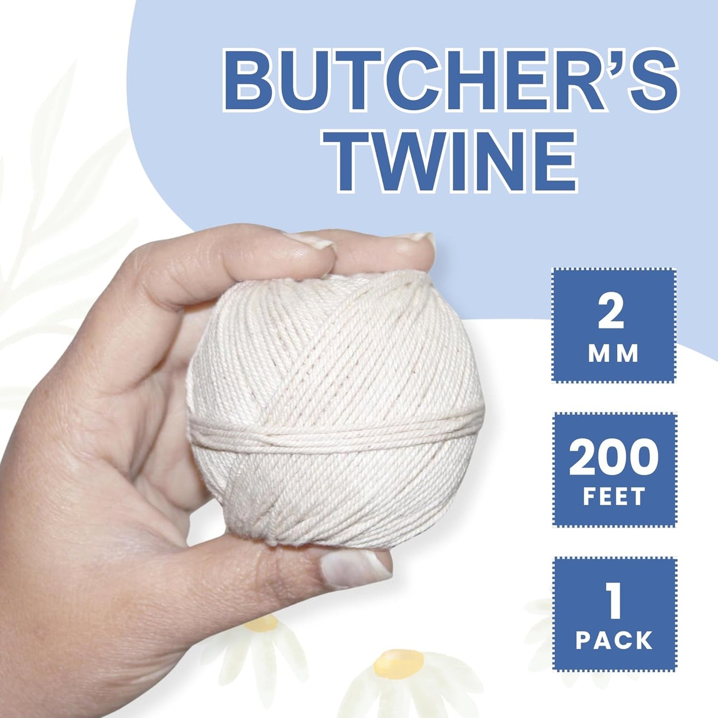 Organic Butcher’s Twine for Cooking & Trussing – 2mm Heavy-Duty Natural Cotton Kitchen Twine 200 Feet – Food-Safe, Oven-Safe String for Meat, Turkey, Baking, & Crafts-VerdiqueGarden