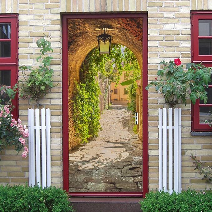 3D Door Stickers Murals Peel and Stick - TOSKANA Corridor - Door Wallpaper Self-Adhesive Door Decals Removable PVC Waterproof Door Poster for Bedroom Living Room Door Decoration 37.4"x84.6"-VerdiqueGarden