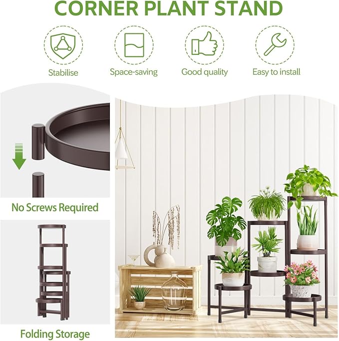 iDavosic.ly 7 Tier Large Plant Stand Indoor, 10 Inch Wide Tall Corner Metal Plant Stands Outdoor for Multiple Plants, Folding Tiered Flower Display Holder Rack Shelf, Violet Bronze-VerdiqueGarden
