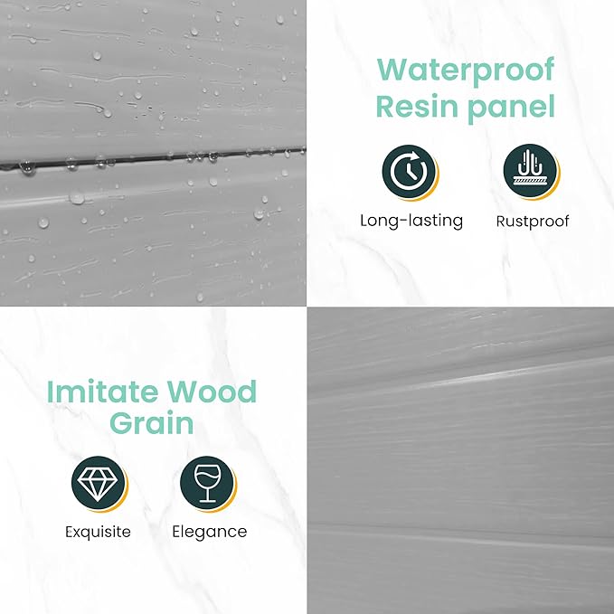 UDPATIO Outdoor Storage Shed 5x3 FT, Plastic Garden Shed for Bike, Garbage Can, Tool, Outside Sheds & Outdoor Resin Shed with Lockable Door for Backyard, Patio, Lawn, Grey & White-VerdiqueGarden