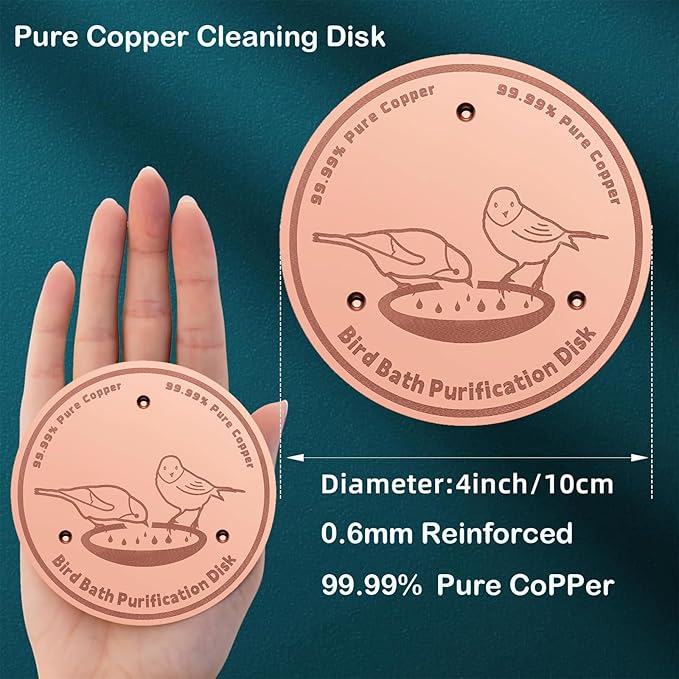 1-Pack 99.99% Pure Copper Bird Bath Purification Disk,Copper Disc with Stable Triple-Point Support,Fits All Outdoor Bird Baths(Round)-VerdiqueGarden