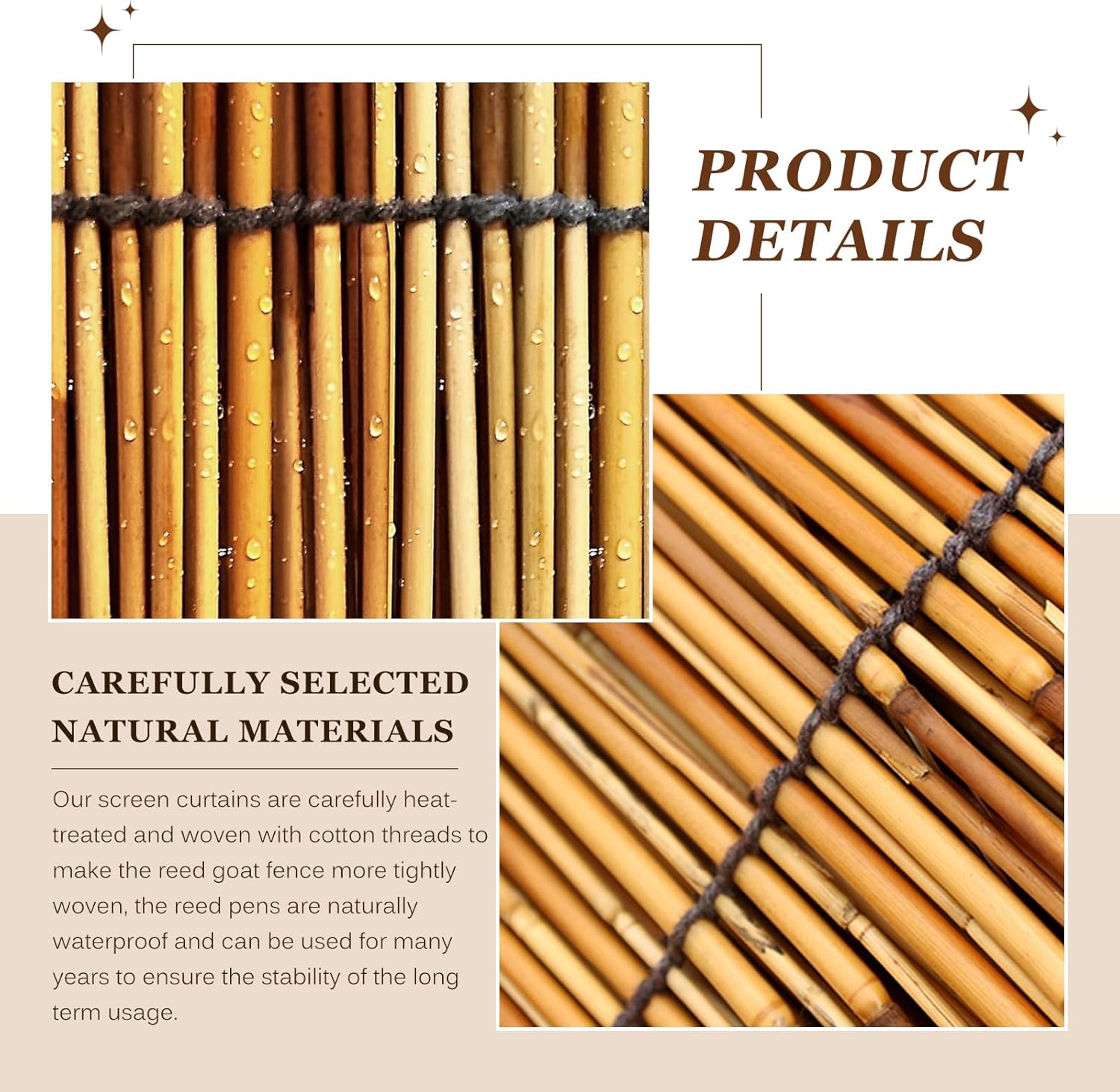 Natural Reed Fencing Rolls: Privacy Bamboo Fence 3/4/5/6ft High Roll Reed Screen, Decorative Bamboo Fencing for Outdoor Balcony Patio Garden Backyard,with Cable Zip Ties(Coffee, 4x10ft)-VerdiqueGarden