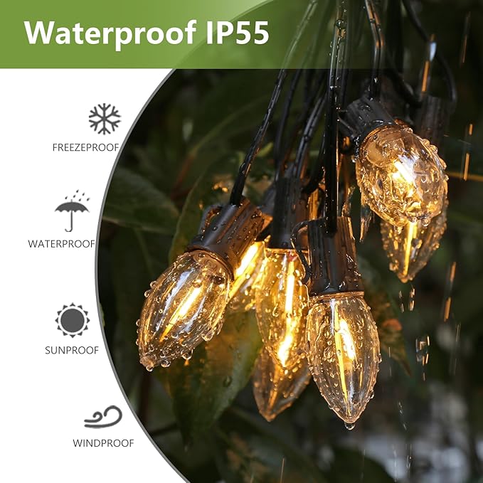 25 Pack C9 LED Replacement Christmas Light Bulbs, Soft White 2700K Waterproof Shatterproof Outdoor String Lights Vintage LED Filament Bulb, E17 Base, Commercial Grade Holiday Decoration Bulbs-VerdiqueGarden