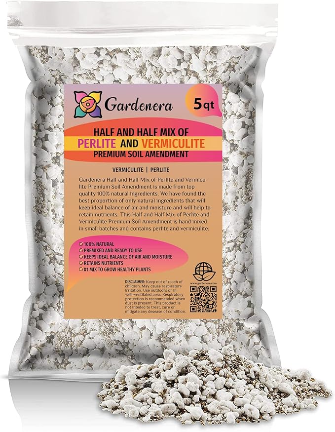 Moisture Control and Drainage Perfection with Gardenera 50/50 Perlite Vermiculite Blend - Ideal Soil Amendment for All Plant Types - 5 Quart-VerdiqueGarden