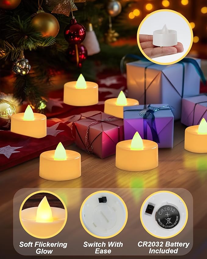 BEICHI Flameless LED Tea Lights - 100 Pack Battery Operated Flickering Fake Candles for Wedding, Halloween, Christmas & Diwali - Warm Yellow-VerdiqueGarden