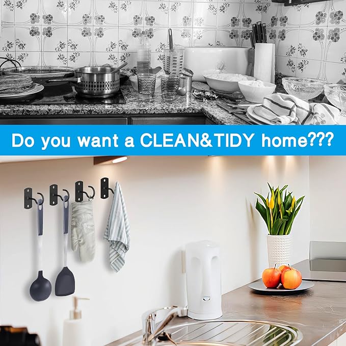 Ceiling Hooks for Hanging Plants 4Pack 4in for Plants,Lights,Planters,Lanterns,Hanging Bird Feeders,Wind Chimes,Indoor&Outdoor Decoration Hooks Black-VerdiqueGarden