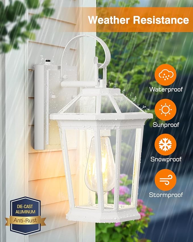 VIANIS Outdoor Porch Lights - Dusk to Dawn Exterior Wall Lights, 100% Anti-Rust Aluminum Waterproof, White Sconce Lanterns for Garage-VerdiqueGarden