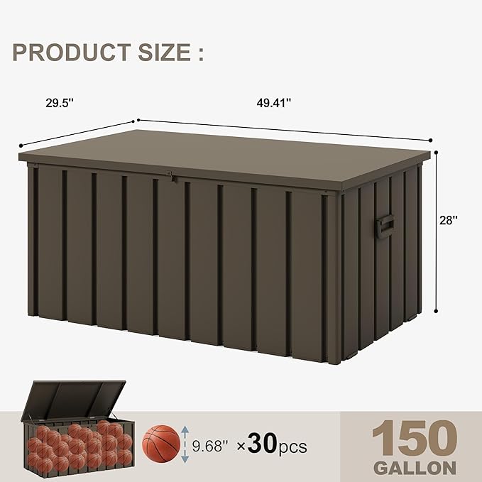 PURPLE LEAF Outdoor Deck Box 150 Gallon Waterproof Lockable Storage Box Container with Lid Deck Organization for Patio Cushions Side Table Pool Accessories Garden Tools, Brown-VerdiqueGarden