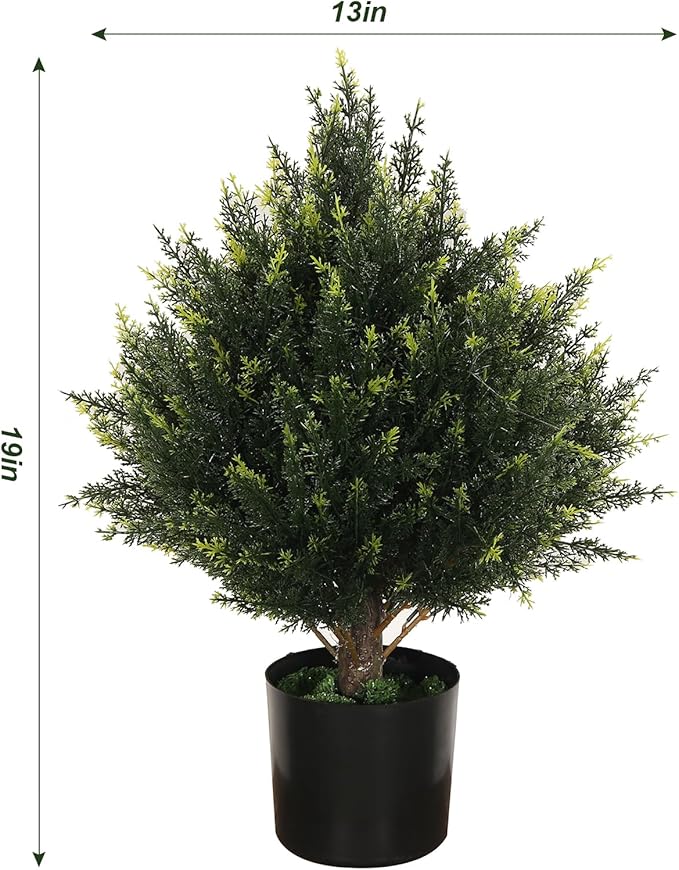 19” Artificial Cedar Outdoor Artificial Shrub Sunlight Resistant Leafy Potted Plant for Indoor Porch of Home and Office Artificial Outdoor Tree Topiary Trees-VerdiqueGarden