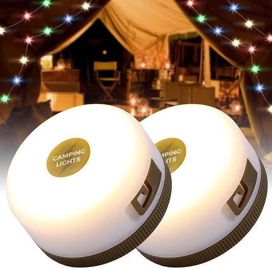 TRIROCKS 2 Pack Camping String Lights Portable Outdoor Hanging Lights 26.24Ft with 5 Lighting Modes IPX4 Waterproof Rechargeable LED Fairy String Lights for Garden Yard Christmas Party Camping Hiking-VerdiqueGarden