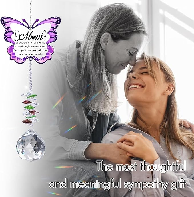 Memorial Gifts for Loss of Mom,Loss of Mother Sympathy Gifts,Sympathy Gift Idea Crystal Ball Suncatcher,Hanging Crystals Ornament for Window,Rainbow Maker-VerdiqueGarden