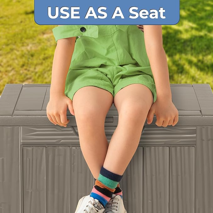 35 Gallon Lockable Resin Deck Box, Waterproof & UV-Resistant Outdoor Storage Box for Outdoor Cushion Storage, Garden Tools & Pool Accessories Storage, Gray-VerdiqueGarden