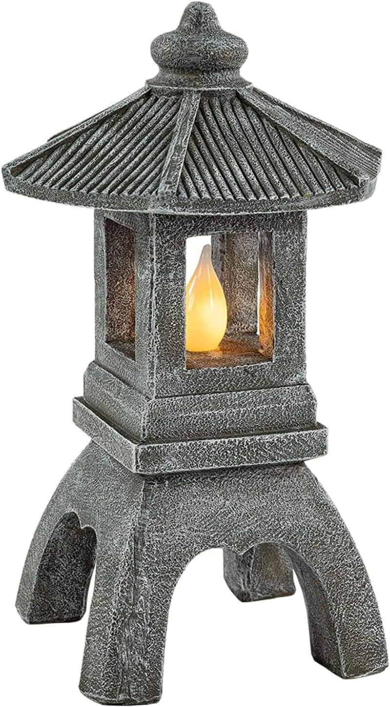 VP Home Pagoda Garden Statue, Solar Powered Statue Japanese Garden Decor, Outdoor Zen Garden Lantern, Flickering LED Garden Light (Tranquil Pagoda)-VerdiqueGarden