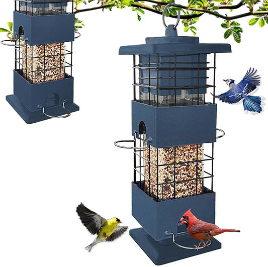 Bird Feeder 3LBS Metal Anti-Squirrel Wild Birdseed Feeder for Finch Cardinal Blue Jay Outdoors Hanging (Blue)-VerdiqueGarden