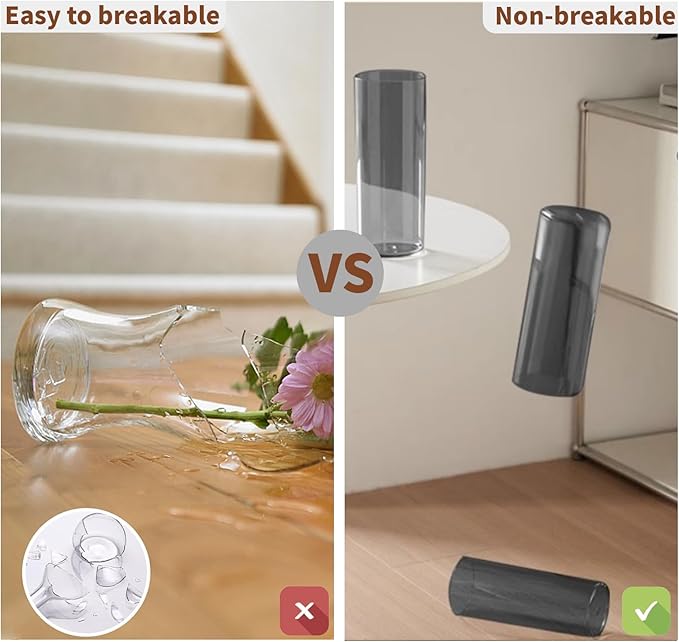 Flower Vase, Non-breakable Vases, 4" W x 16" H, Acrylic Grey Vase, Aesthetic Room Decor Cylindrical Modern Flower Vases for Table Centerpiece, Home Decor, Women Floral Arrangement Gift-VerdiqueGarden