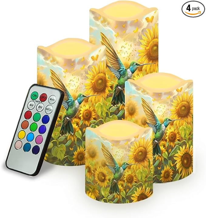Ystardream Operated Candles with Flickering Flame Flameless Taper Candles Flickering Operated Electric Pillar Candle LED Candle for Indoor Outdoor Home Decor Hummingbird Sunflower-VerdiqueGarden