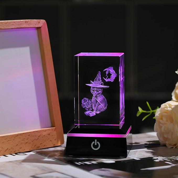 Qianwei 3D Crystal Gothic Black Cat - Baphomet Statue Halloween Cat Witch Figurines Occult Medieval Goth Satanic Home Desk Decor Witchy Gifts Horror Lilith Statue-VerdiqueGarden