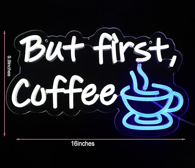 But First Coffee Neon Sign for Coffee Bar Pub Decor,Wall Art Decoration For Restaurant Living room,Led Light of Cafe,USB Power Supply With Metal Chain.-VerdiqueGarden