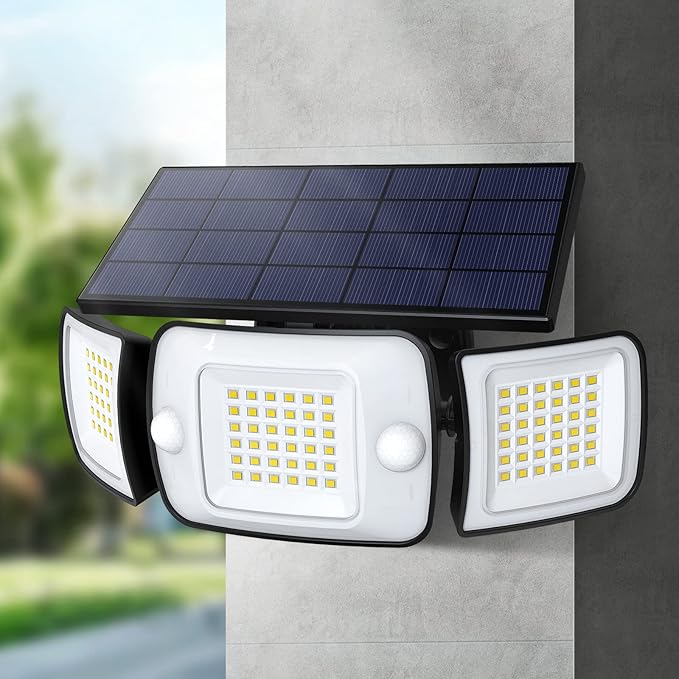 intelamp Solar Outdoor Lights,6000mAh Motion Sensor with Dual Sensors,Waterproof Solar Flood Lights 270°Wide Angle for Outside with 3 Modes-VerdiqueGarden