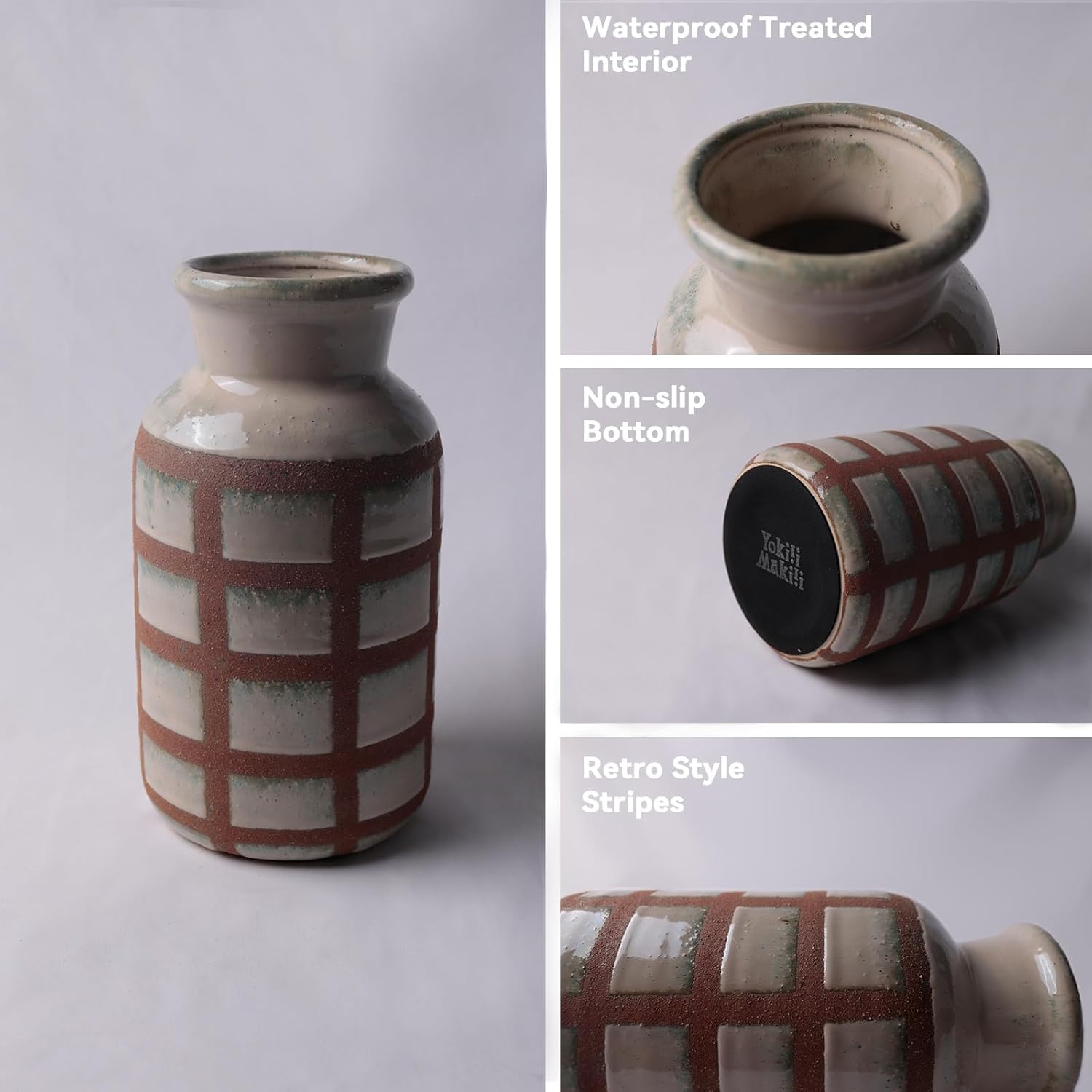 Rustic Farmhouse Ceramic Vase, Pastoral Clay Decor, Boho Vintage Terracotta Vases for Bouquet and Fake Plants, Suitable for Home Decor, Shelf, Dining Table, Living Room, Mantle, Bathroom, 9.6 Inch-VerdiqueGarden