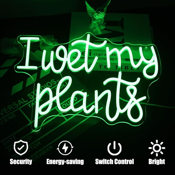 I Wet My Plants Neon Sign Green Letters LED Signs for Wall Decor Green Plant Neon Lights Words Neon Light Sign for Garden Living Room Bedroom Porch Decor Plant Gifts for Plant Lovers-VerdiqueGarden