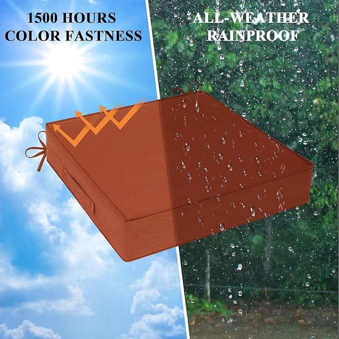 Outdoor Chair Cushions Set of 2 for Patio Furniture 18.5x16x3 Inch Waterproof Patio Chair Cushion 3 Year Color Fastness Rectangle Elastic Foam Garden Couch Pads with Ties and Handle,Spice-VerdiqueGarden